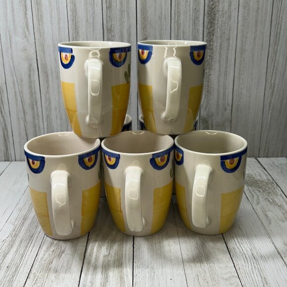 Vtg Talavera by Philippe Richard Coffee Mugs Cups Yellow Blue Floral - Set of 7 - Picture 4 of 7